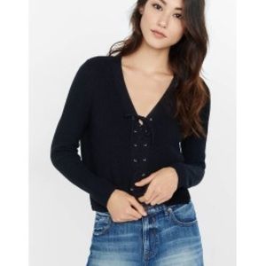 Express Cropped Lace Up Front Sweater